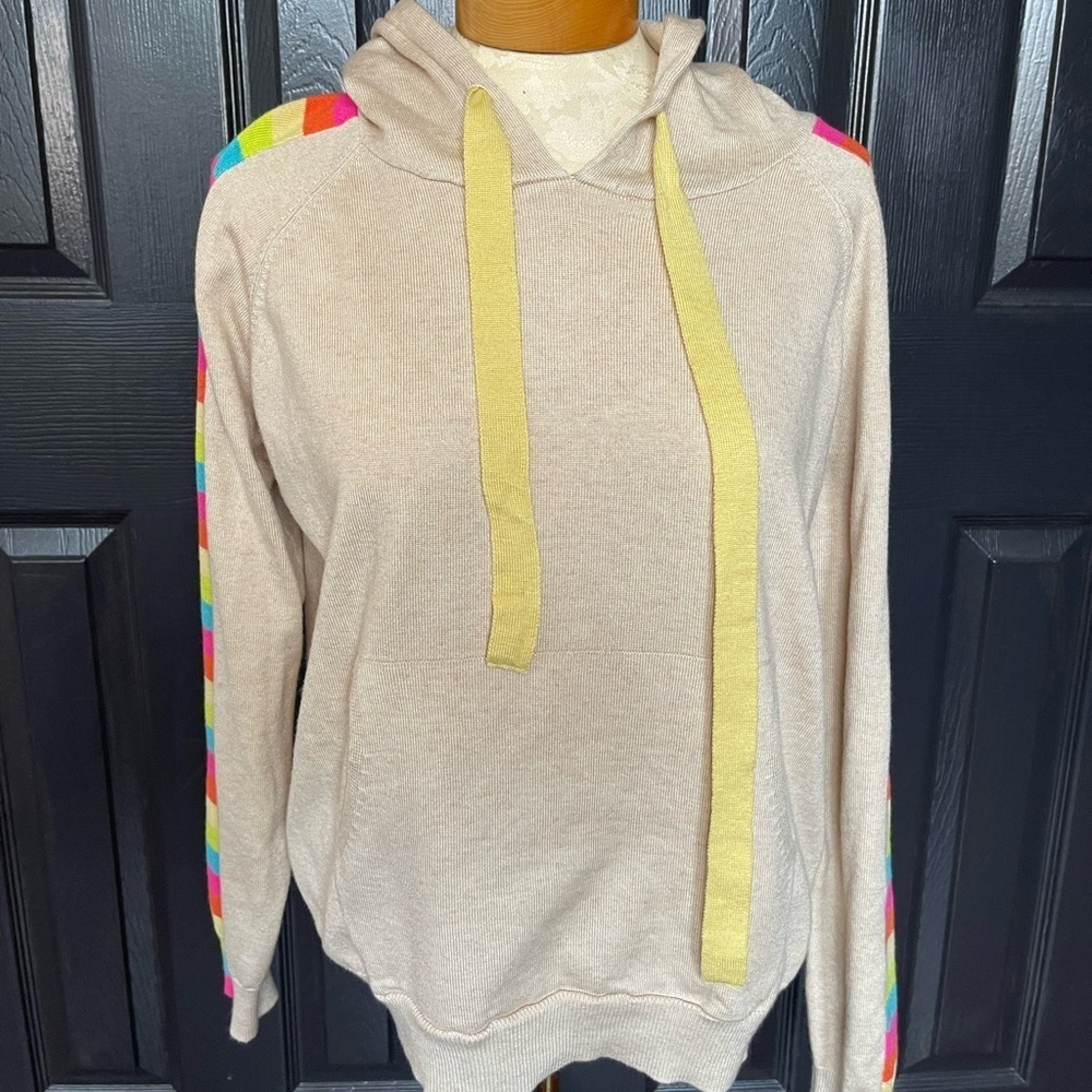 Fate Oatmeal Color Block Sleeve Detail Hoodie Sweater